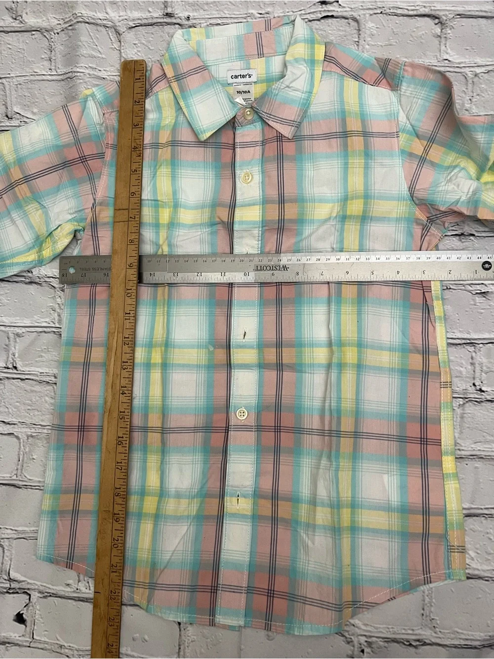 Carter's Pastel Plaid Button-Up Shirt in Mint, Peach & Yellow
